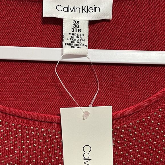 Calvin Klein Red Sparkle Long Sleeve Top Womens Plus Size 3X New with Tags - Picture 3 of 8